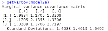 variance-covariance matrix for model 2a