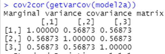 correlation matrix for model 2a